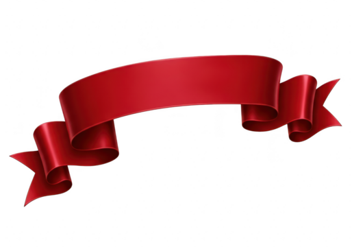 A vibrant red ribbon gracefully unfurls, its smooth curves and rich color creating a sense of elegance and festivity, perfect for adding a touch of celebratory flair to any design isolated on transpar