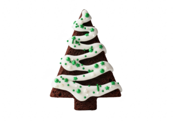 A delightful christmas tree cookie, adorned with white icing and green sprinkles, , embodies the festive spirit of the holiday season isolated on transparent background
