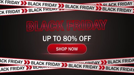 Massive black friday sale up to eighty percent off shop now announcement promotional video with warning tape graphics
