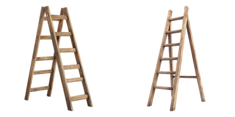 Two rustic wooden ladders standing side-by-side, perfect for reaching new heights and adding a touch of vintage charm