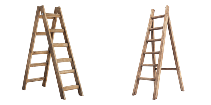 Two rustic wooden ladders standing side-by-side, perfect for reaching new heights and adding a touch of vintage charm