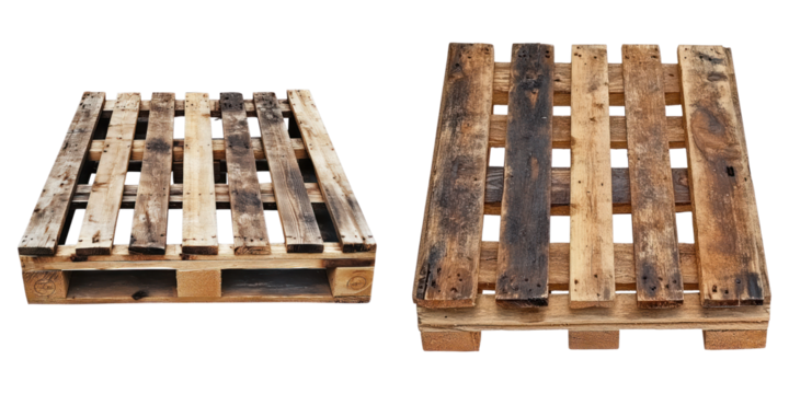 Two wooden pallets, perfect for transportation or DIY projects. They're strong and sturdy, ready for any task