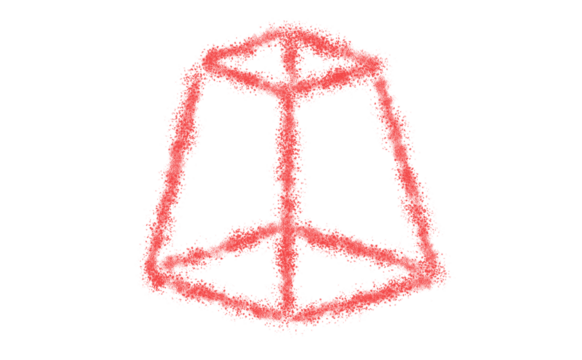 Red cube shape, hand drawn with crayon style