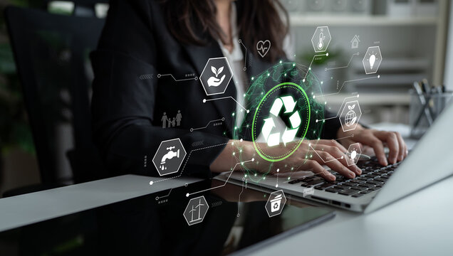 Concept of corporate social responsibility and sustainability. A global network of green energy, recycling, and conservation efforts for a better environment and future. Fermion - Powered by Adobe