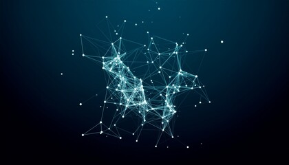 Digital abstract network of interconnected dots and lines, suggesting a complex network or data structure, with a sense of connection and technology