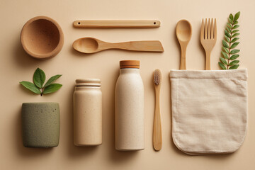 sustainable tableware and decor, balanced natural materials for mindful morning routines in kitchens