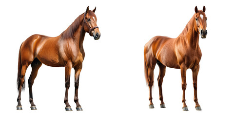 Obraz premium Two majestic brown horses standing side by side, showcasing their grace and elegance