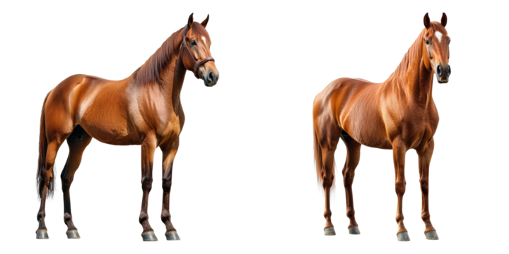 Two majestic brown horses standing side by side, showcasing their grace and elegance