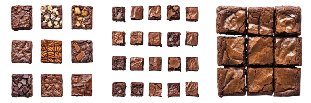 An array of appetizing brownie squares of various flavors and textures, perfect for dessert lovers