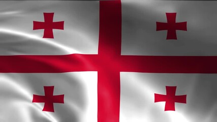 waving georgia national flag close up view of realistic white banner with five red crosses and fabric texture - Powered by Adobe