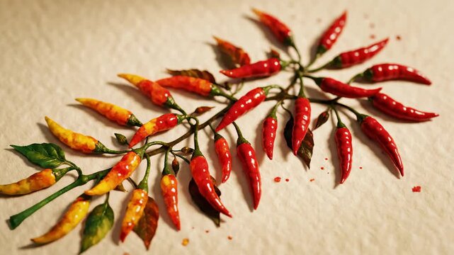Hand Arranges Fresh Red Chili Peppers in a Circular Pattern