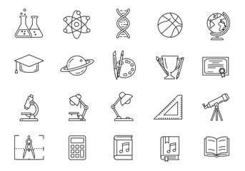 Diverse education icons showcase a world of learning and discovery, ideal for academic projects