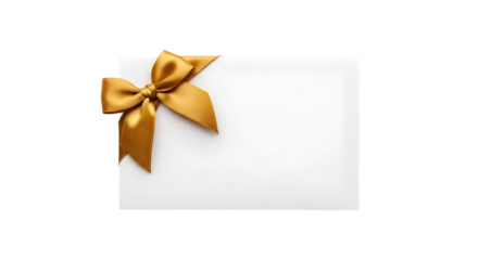 Blank White Card with Elegant Golden Ribbon Bow for Greeting or Gift