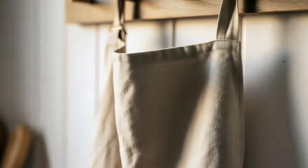 Minimalist sustainable home accessories with linen apron on wooden peg for rustic interior decor