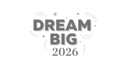 Inspirational dream big 2026 text with abstract decorative elements isolated on transparent background