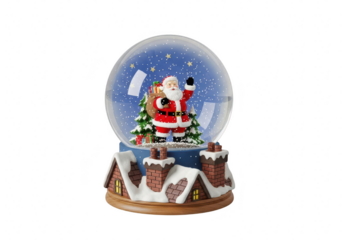 A charming snow globe featuring santa claus with a christmas tree, , capturing the magic and wonder of the holiday season in a miniature winter scene isolated on transparent background