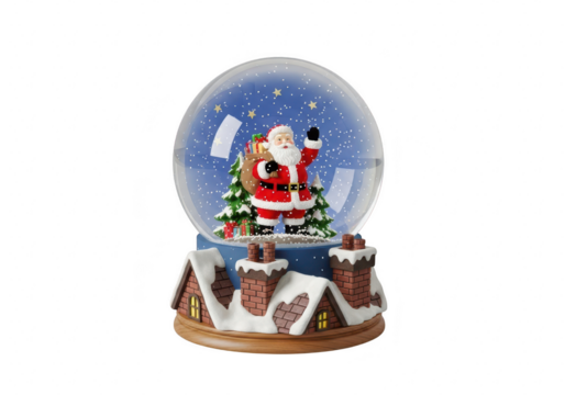 A charming snow globe featuring santa claus with a christmas tree, , capturing the magic and wonder of the holiday season in a miniature winter scene isolated on transparent background