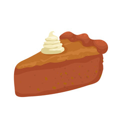 A slice of pumpkin pie with whipped cream on top. The pie is orange and has a light, fluffy texture