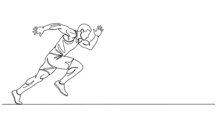 Continuous single line drawing of a powerful muscular athlete sprinting from the start. Dynamic vector illustration of a runner in motion