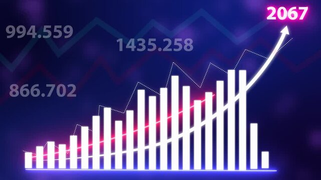 Business graph growth idea in allusive graph chart showing marketing sales Profit increasing Excellent financial status of corporate Business rise up idea. 2067 new year business background