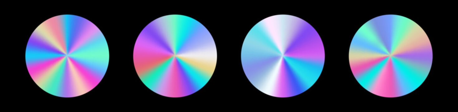 Iridescent holographic swatch pack with vivid gradient shine. Each holographic surface glows with smooth iridescent gradient color.