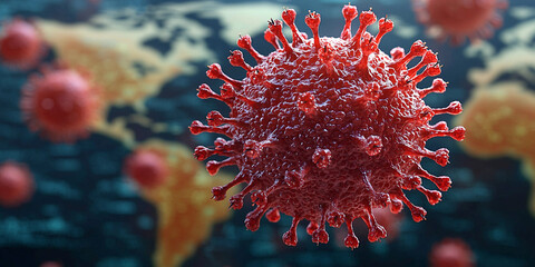 Red virus particle representing global health threats Generative AI