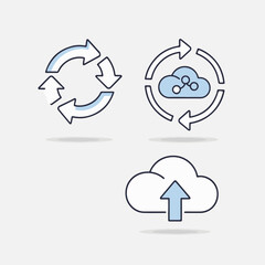 Minimalist Outline Cloud Storage and Refresh Icons with Blue Fill
