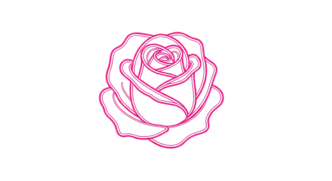 Stylized Pink Rose Outline, Double Stroke Detail flower, isolated on white or transparent background, AI - Powered by Adobe