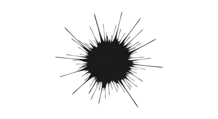 Dark gray circular shape, radiating white jagged lines abstract, isolated on white or transparent background, AI