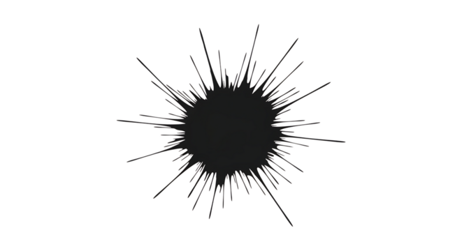 Dark gray circular shape, radiating white jagged lines abstract, isolated on white or transparent background, AI