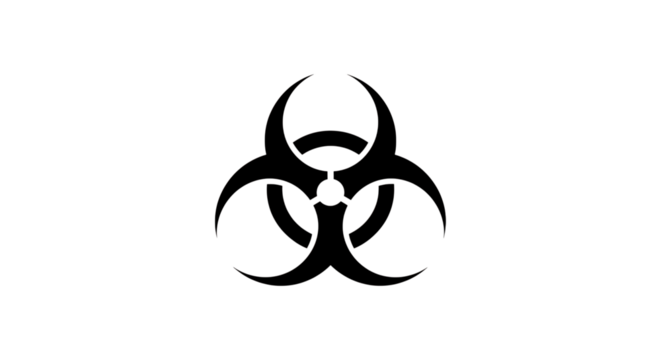 White biohazard symbol outline, a danger symbol warning symbol, isolated on white or transparent background, AI