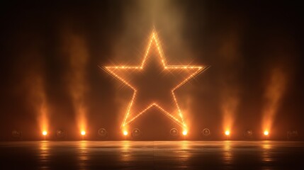 theater stage show with glowing golden star light with spotlights