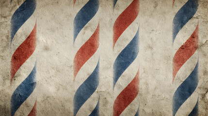 Retro vintage textured background with vertical red white and blue twisted stripes resembling classic barber pole design on aged paper surface
