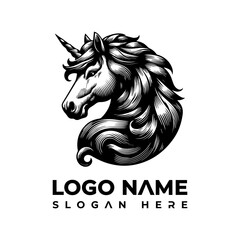 Elegant Unicorn Head Logo Vector Illustration for Mythical Fantasy Branding and Creative Design Projects