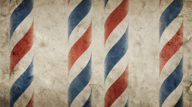 Retro vintage textured background with vertical red white and blue twisted stripes resembling classic barber pole design on aged paper surface
