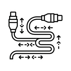 Line art illustration of two coiled cables with connectors and directional arrows