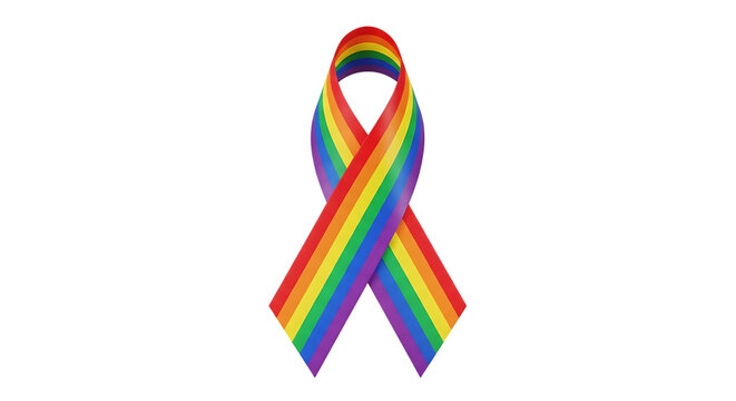Rainbow Pride Ribbon, Vivid Colors rainbow ribbon lgbtq, isolated on white or transparent background, AI