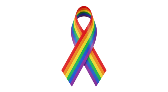 Rainbow Pride Ribbon, Vivid Colors rainbow ribbon lgbtq, isolated on white or transparent background, AI
