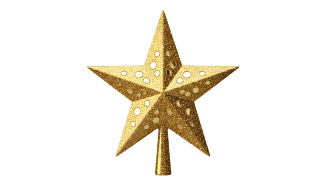 A glittering gold star with intricate cutouts, , perfect for christmas tree decoration and festive celebrations