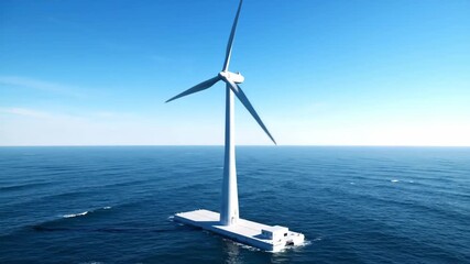 Offshore wind turbine in the ocean generating clean, renewable energy.