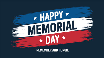 Happy memorial day patriotic message with red white and blue brush strokes and stars silhouette