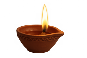 Burning diya oil lamp creating warmth and light, symbolizing diwali festival celebrations on transparent background