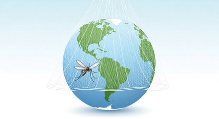stylized globe covered with mosquito net — global prevention concept