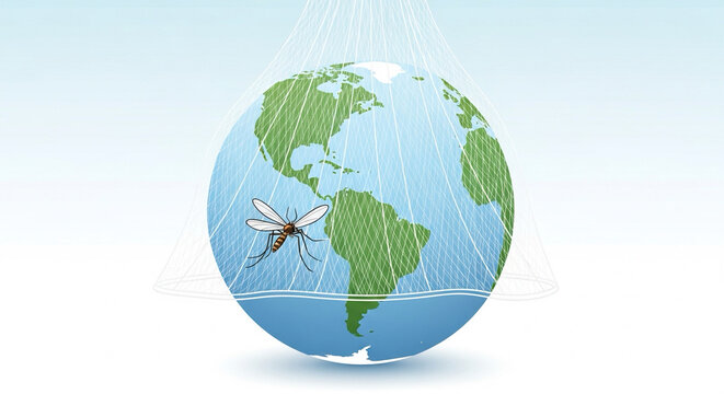 stylized globe covered with mosquito net — global prevention concept - Powered by Adobe