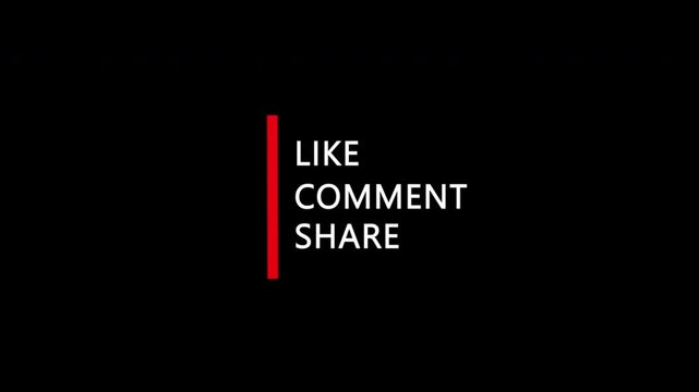 like, comment and share in white color text animation with red color bar ideal for outro for content marketing, social media platform