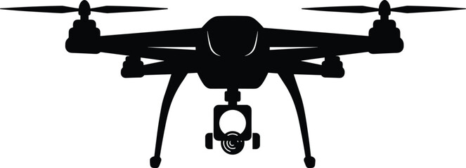 Modern drone with professional camera, quadcopter flying technology silhouette, unmanned aerial vehicle illustration, high quality vector design for photography concept