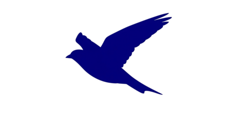 Silhouette of a blue bird, flight with white outline flying wings spread, isolated on white or transparent background, AI