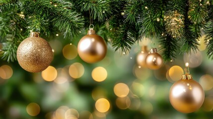 Obraz premium The scene features a beautifully decorated holiday tree adorned with golden ornaments and twinkling lights, setting a cozy ambiance