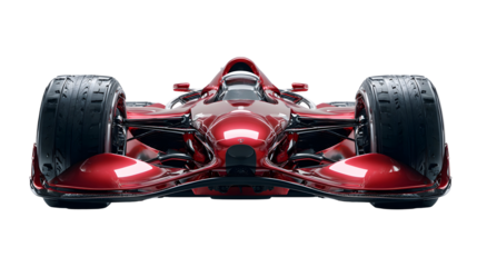 Futuristic red racing car with large tires and aerodynamic design