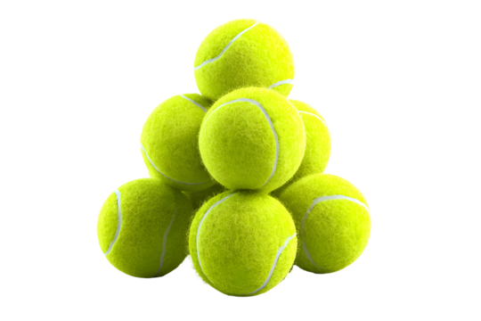 Pyramid of tennis balls against black background